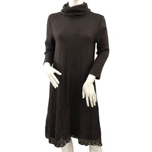 SUNDANCE Eventide Angora Cowl Neck Brown Dress Small Embroidery Fairy‎ Boho Fall